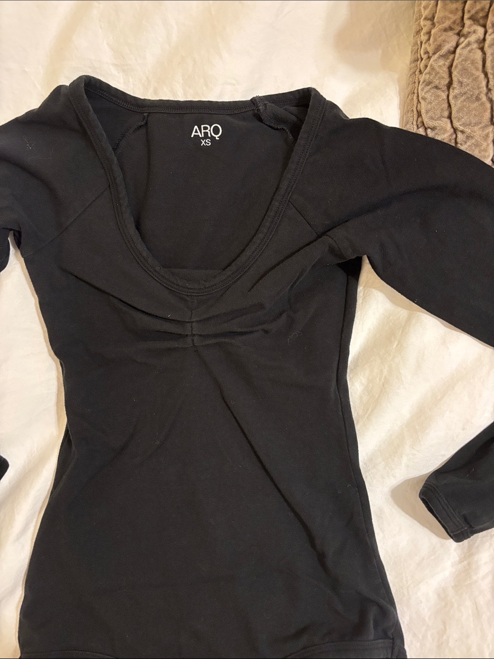 ARQ Black Long-Sleeve Scoop Neck Ruched Front bodysuit